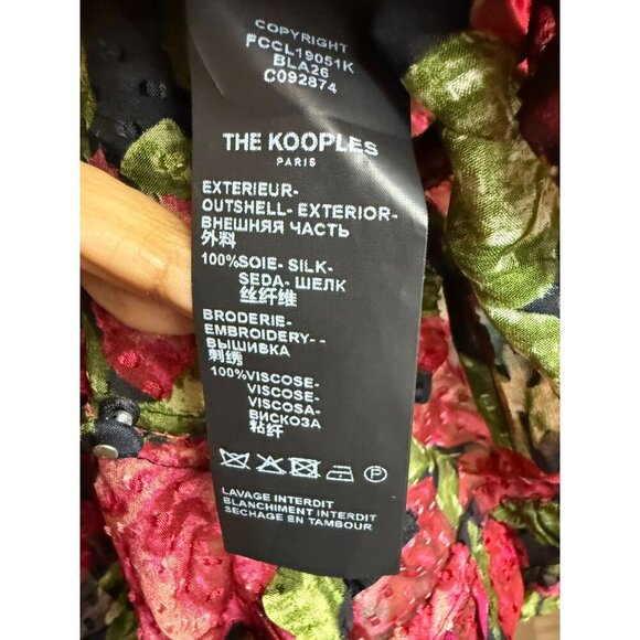 NWT The Kooples Red & Black Floral Silk-Blend Peplum Blouse Size 8 - Picture 4 of 9